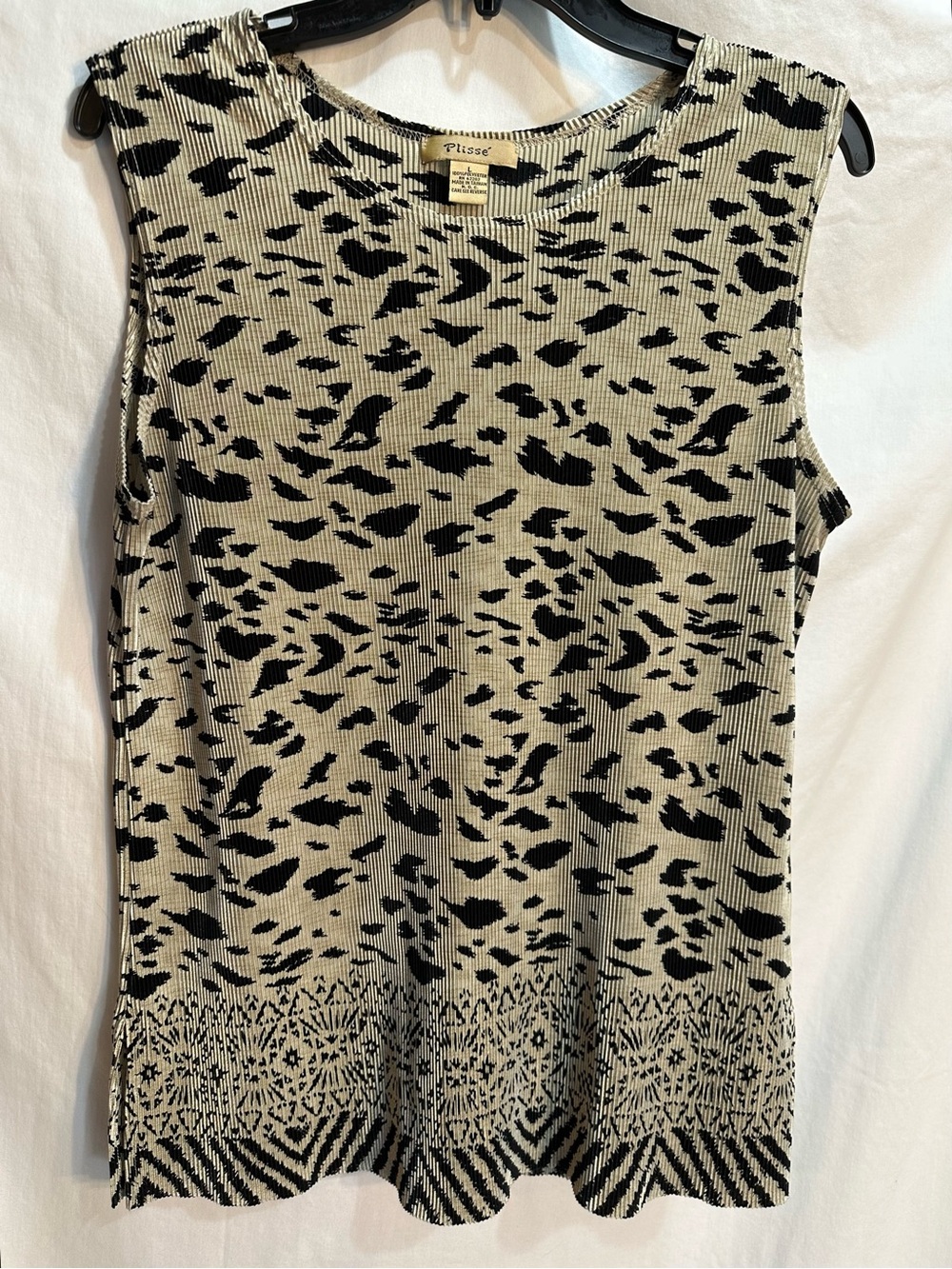 Plisse Black and Cream Sleeveless animal style printed Tank